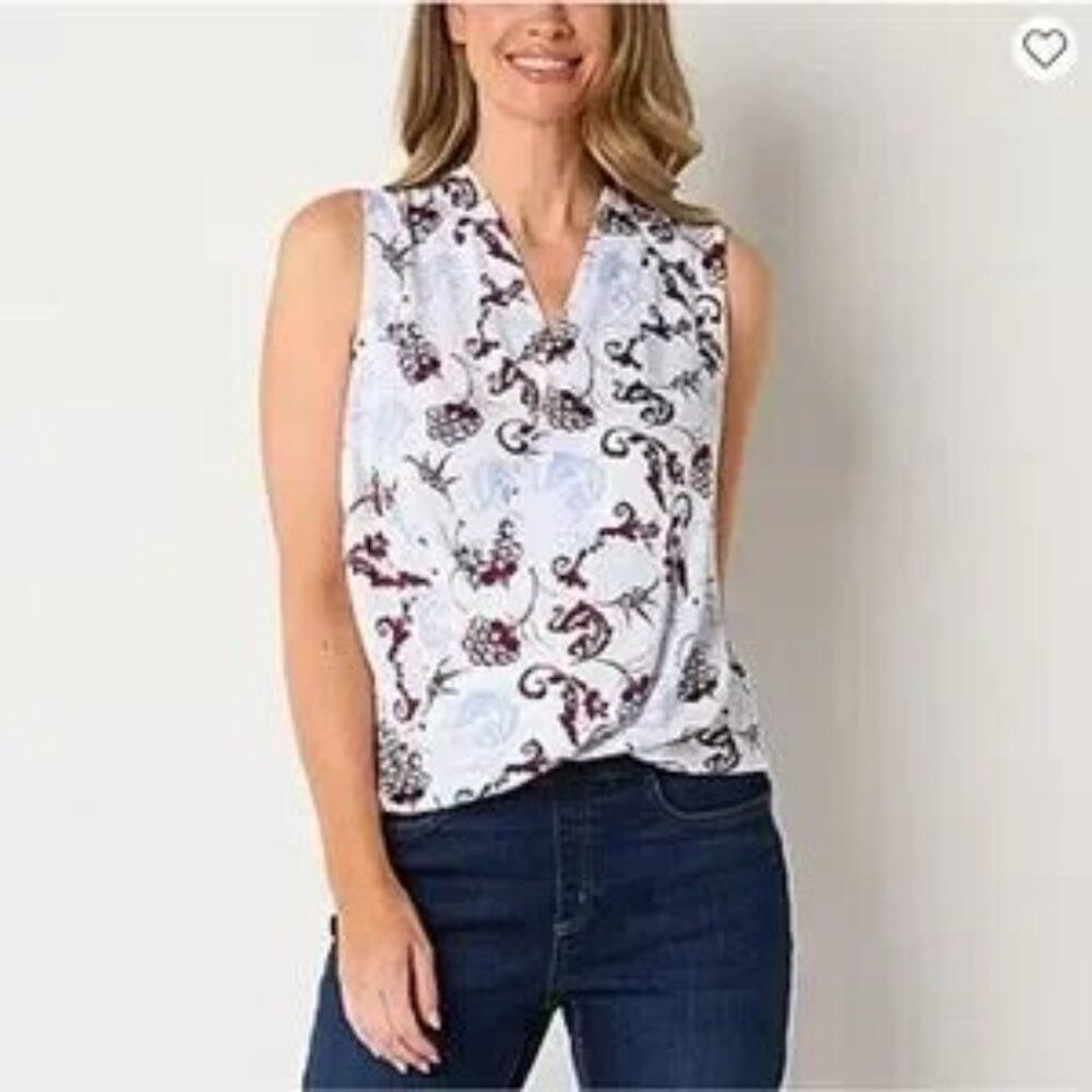 Liz Claiborne White and Blue Floral Faux Wrap Blouse. NWOT. Never Worn! Small